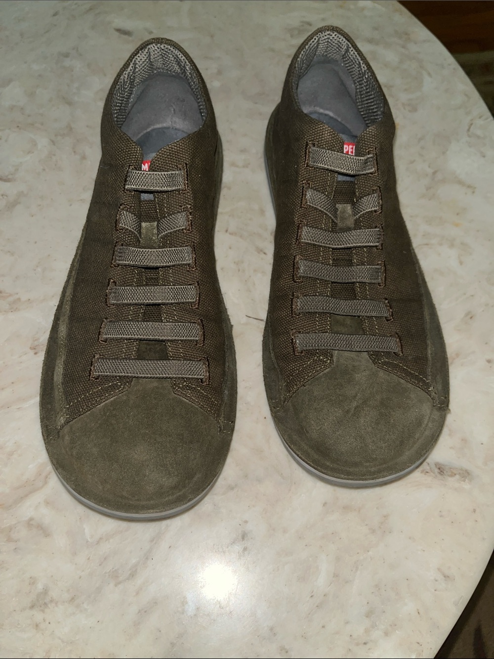 Camper Olive Green Suede & Canvas Slip-On Shoes